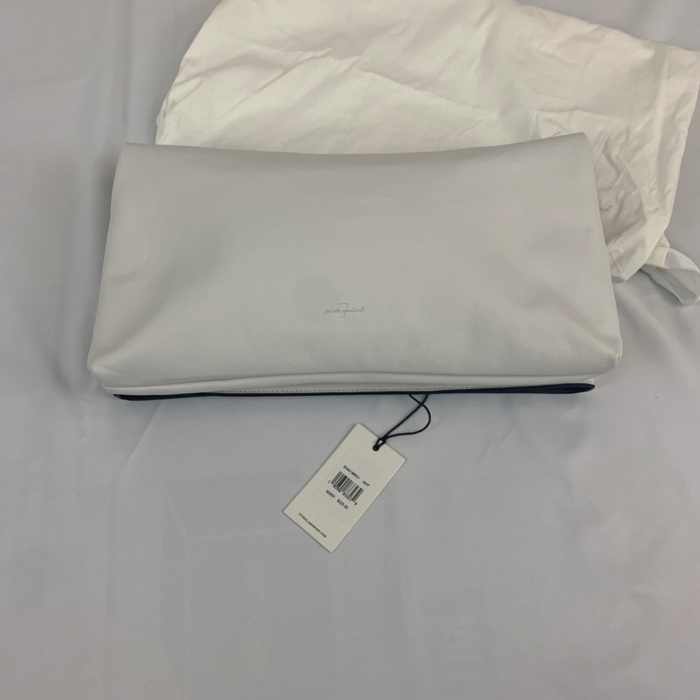 7 For All Mankind Womens Fold Over Leather Clutch Tote Handbag White NWT